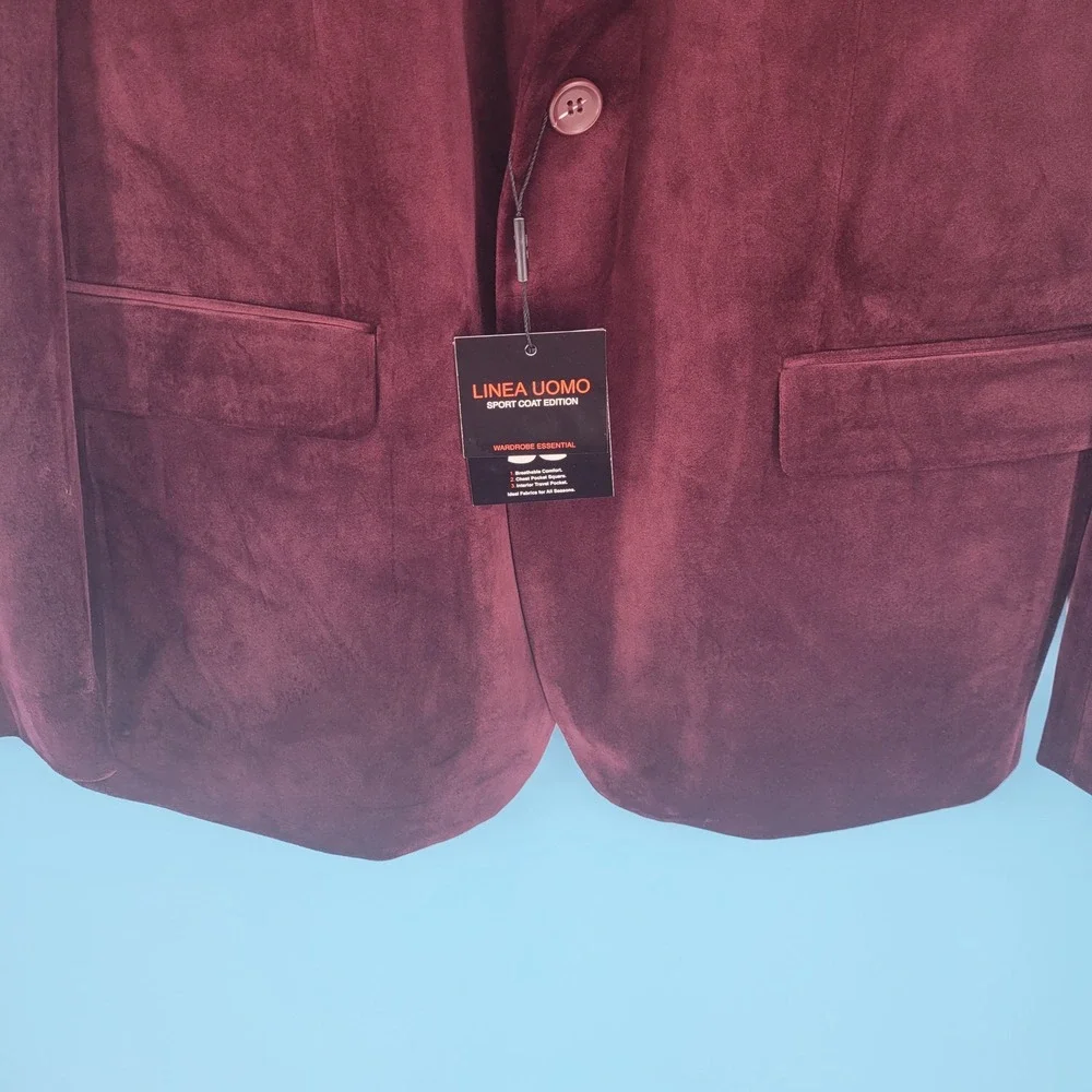 NewLinea Uomo Burgundy Velvet Sport Coat Blazer Jacket Mens NWT Burgundy 42R